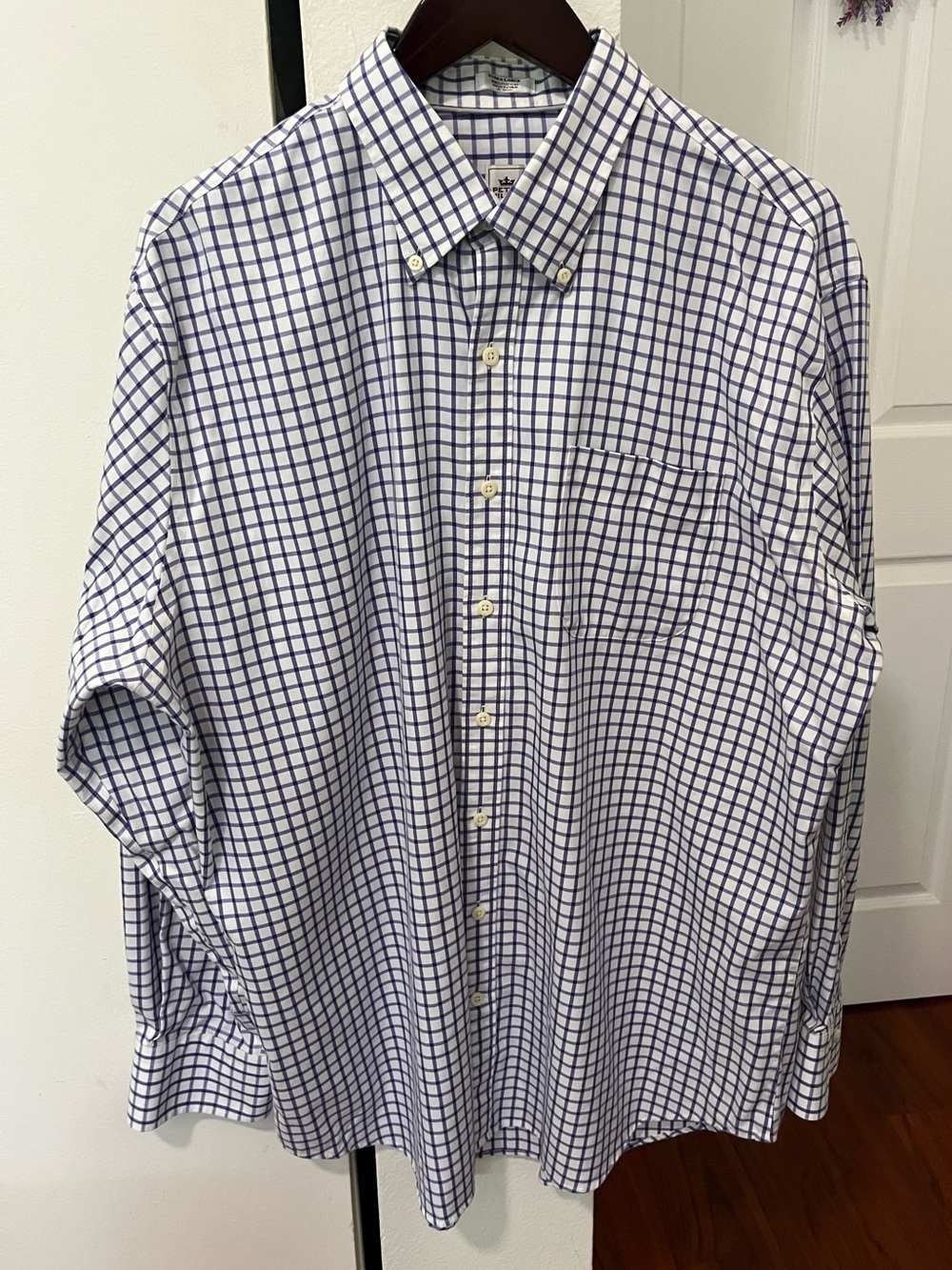 Peter Millar White Shirt with Purple Windowpane Check